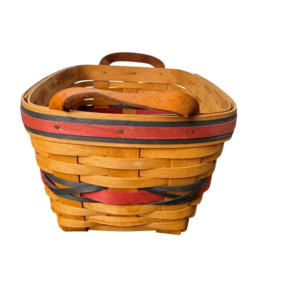 Longaberger 2000 Century Celebration Handwoven Basket Leather Handles Americana