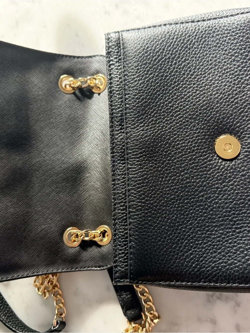 Michael Kors Black Pebbled Leather Shoulder Bag with Gold Hardware