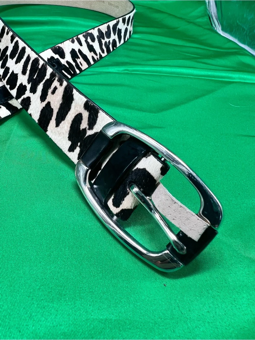 White House Black Market Leopard Print Leather Belt - Black and White