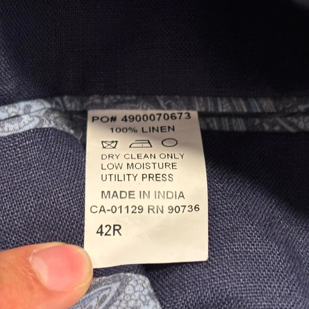 Macy's‎ Men's Store Navy Blue 100% Linen Blazer Sport Coat 42R Paisley Lining
