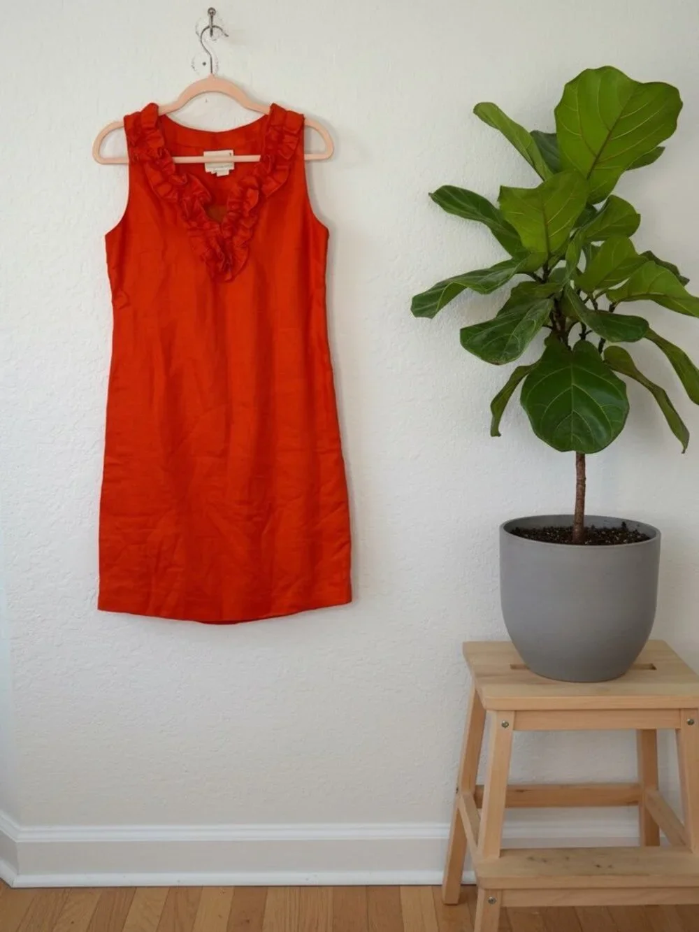 Kate Spade Mini Ruffle NeckDress – S- Bright Orange/ Red- MSRP $348