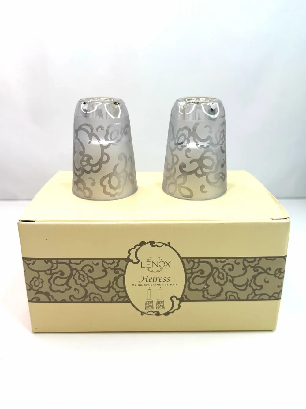 Lenox Heiress Frosted Crystal Votive Candlestick Holders Set