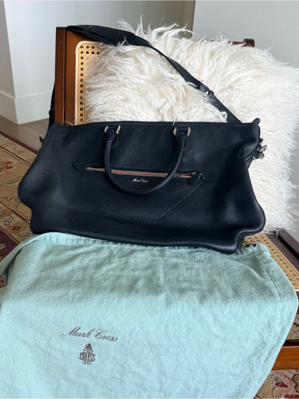 Never used - Mark Cross Black Tumbled (Pebbled) Leather Bag with Shoulder Strap