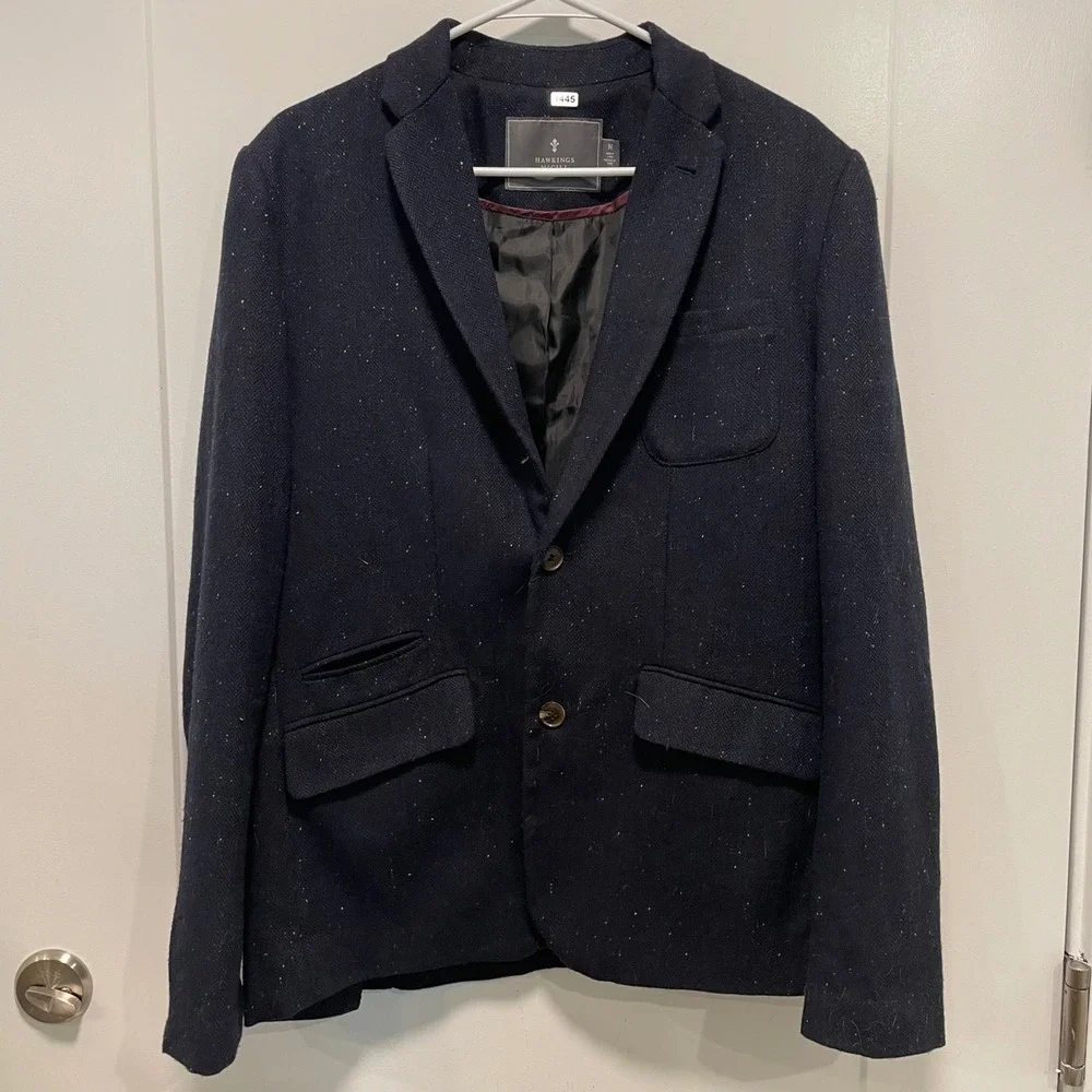 Hawkings McGill Men Navy Herringbone Flecked Wool Blend Blazer Sport Coat Size M
