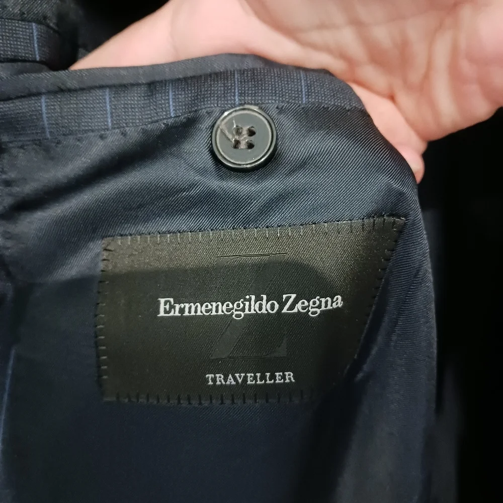 XL Ermenegildo Zegna Mens Suit Jacket Striped Traveller Made in Italy Wool Silk