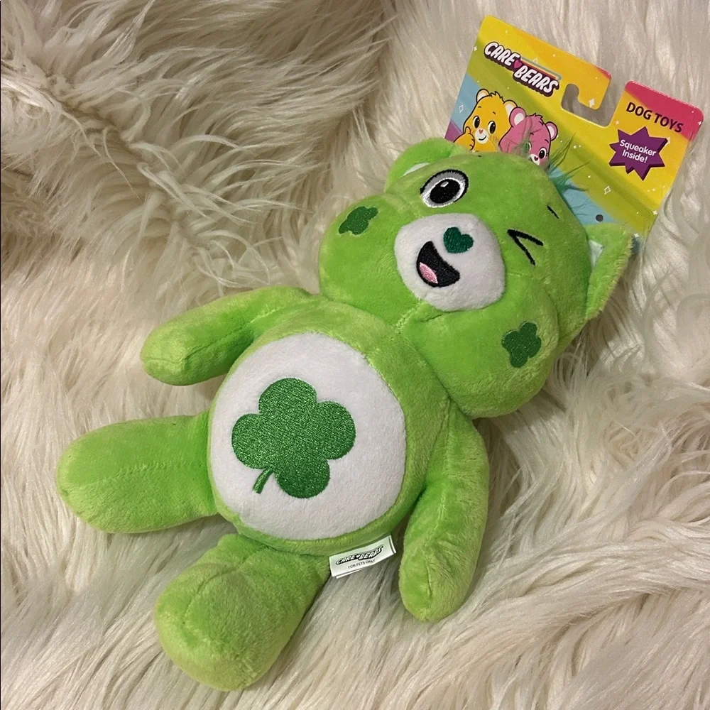 NEW! Care Bears Green Lucky Bear Plush Squeaky Dog Toy