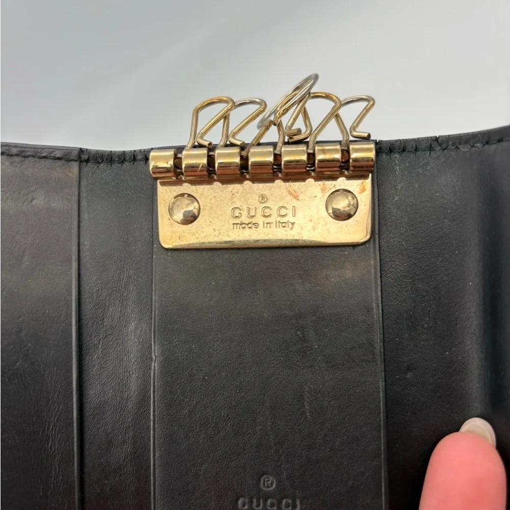 Gucci Black Leather Key Holder with Gold Hardware