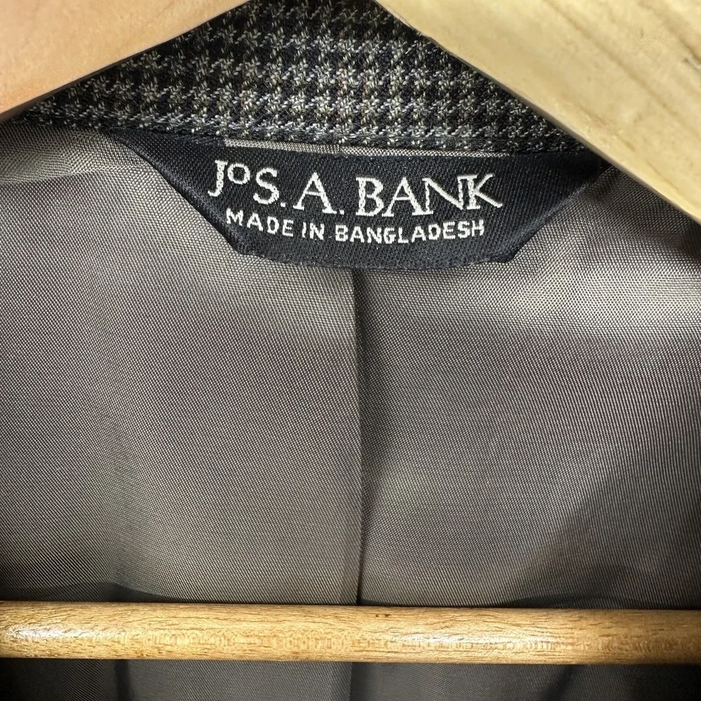 Jos A Bank Suit Sport‎ Jacket Mens 46R Black Tan Gray Houndstooth 100% Wool