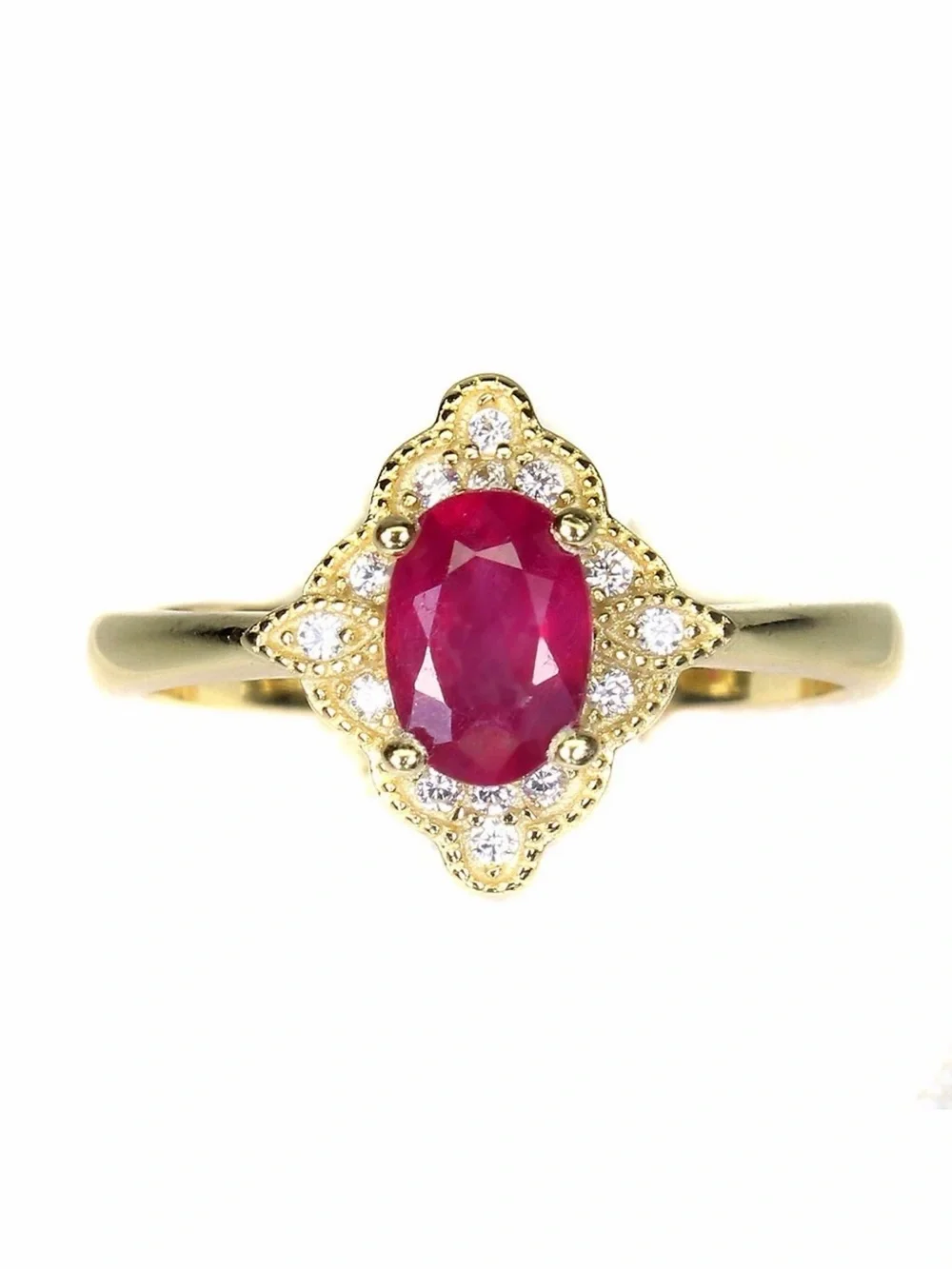Stunning Natural 7x5mm Oval Ruby Zircon  accent in 14K Yellow GP Ring Size 6