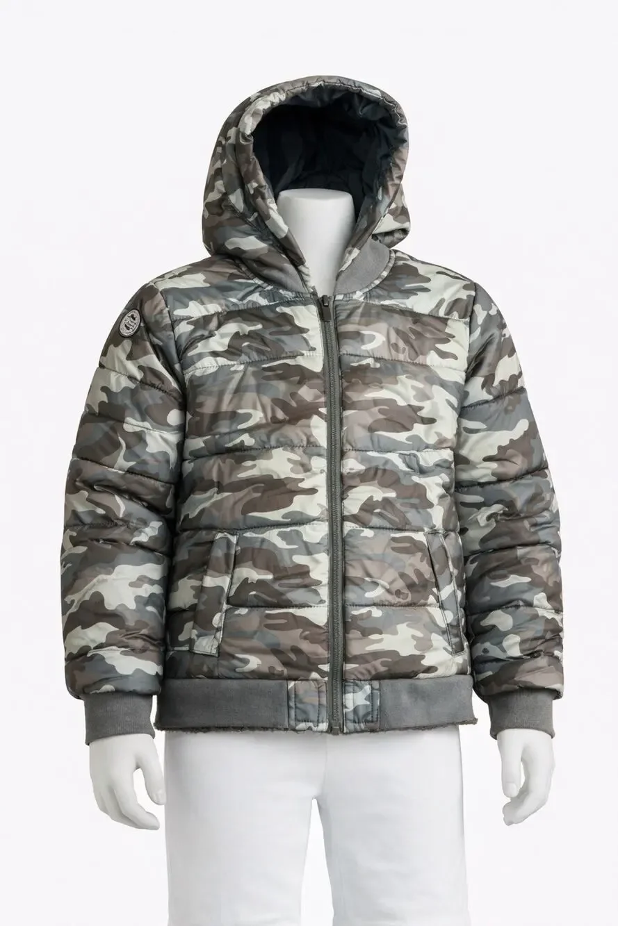 Justice Packable Puffer Jacket Girls Size 14/16 Camo Hooded Coat
