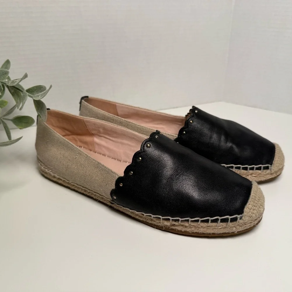 Kate Spade Gardenia Black Leather & Beige Espadrille Flats Size 8 Feminine Boho