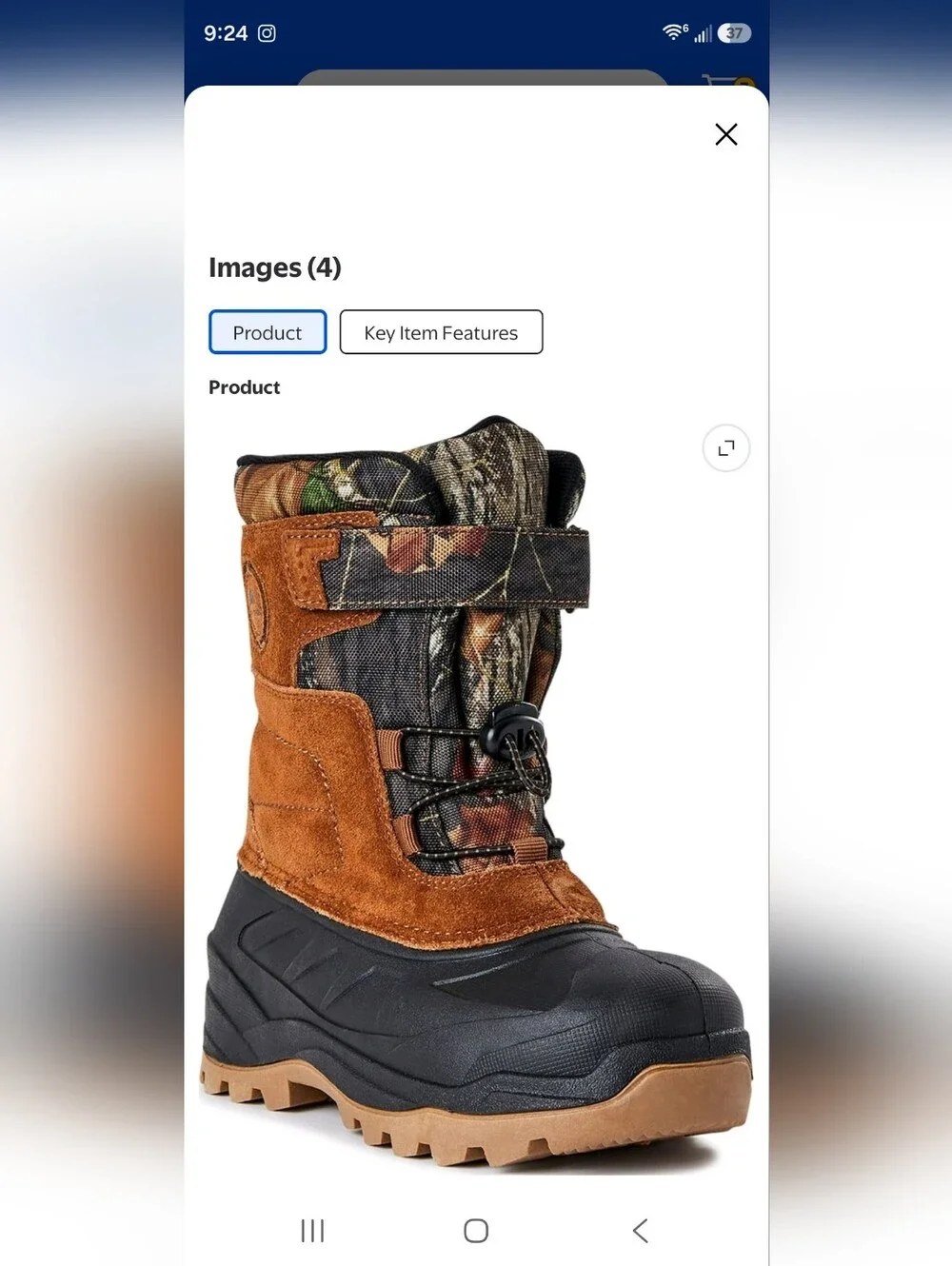 7/74. Ozark Trail Boys Brown Black Camouflage Winter Boots