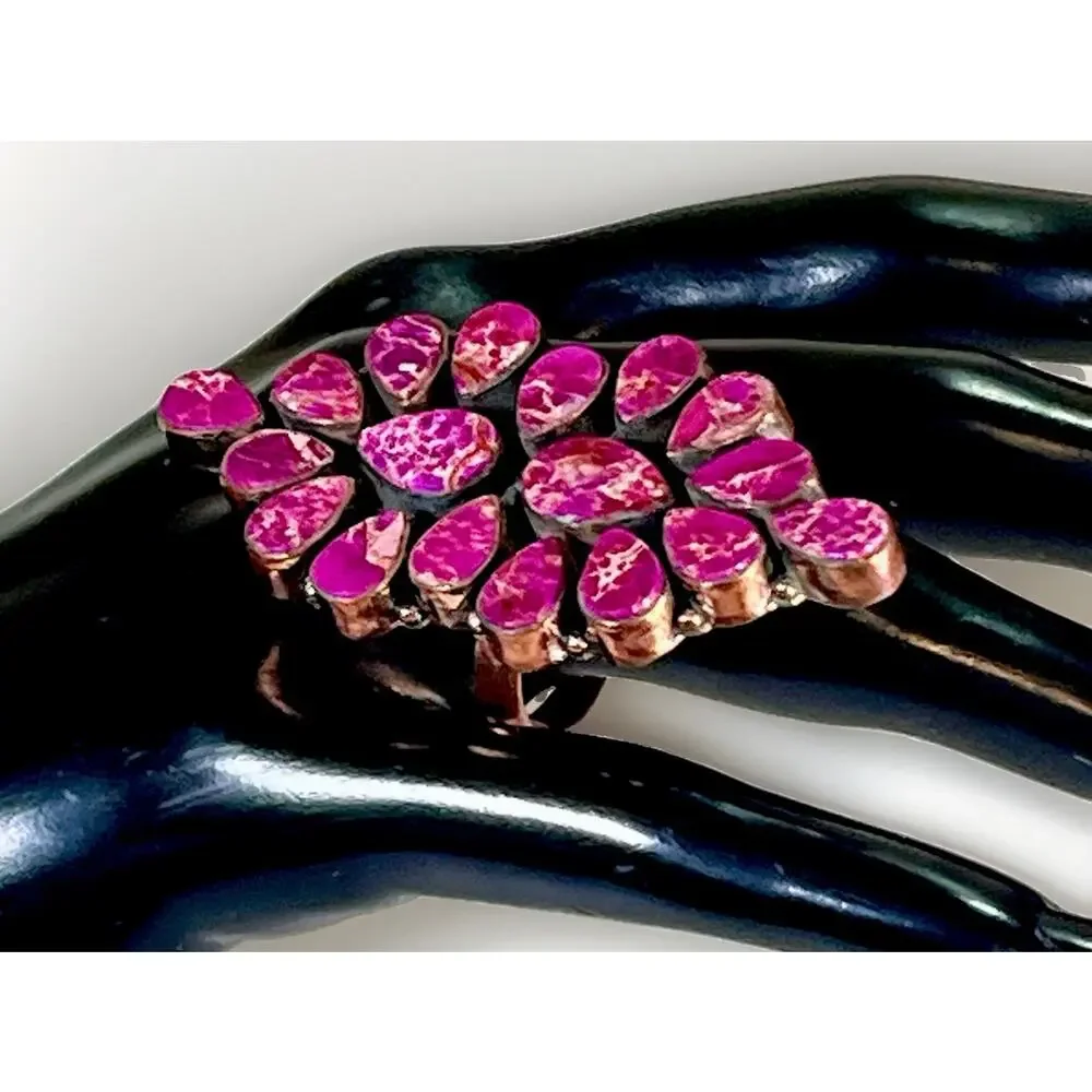 Southwestern Purple Sea Sediment Jasper Full Finger Cluster Ring Oxidized Copper