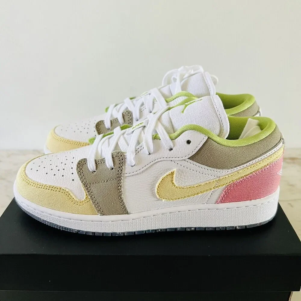 NIKE Air Jordan 1 Low SE White/White/Vivid Green - M 5.5 Y (7 W)