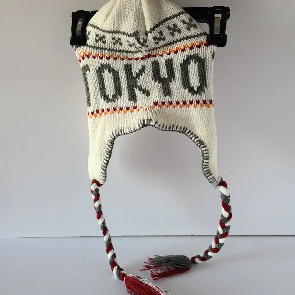 ROBIN RUTH KNITTED PERUVIAN HAT/BRAIDED TASSEL BEANIE-WINTER SKI STYLE- ONE SIZE