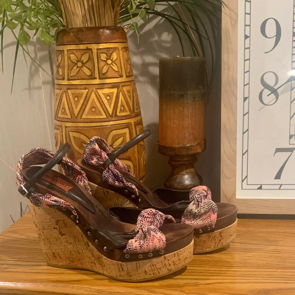 Missoni Pink and Brown Wedge Sandals