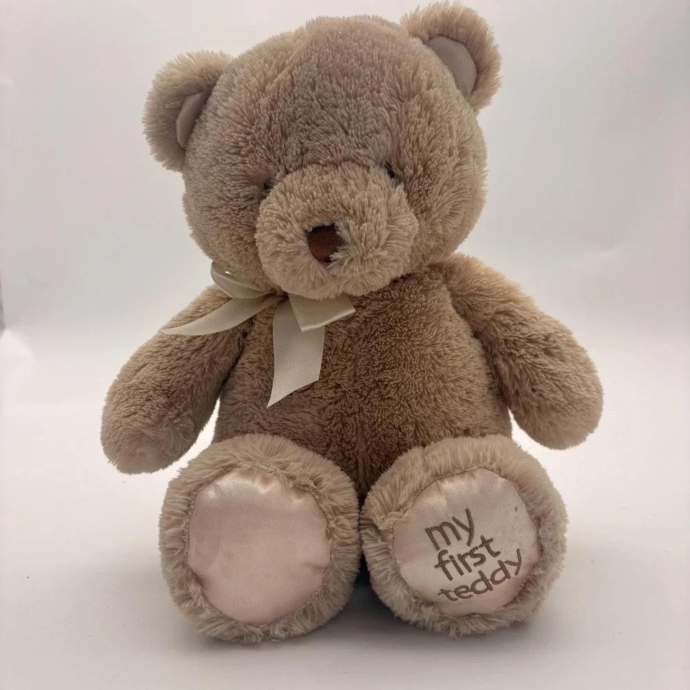 Baby GUND My First Teddy Bear Small Plush Stuffed Toy Tan Satin Feet Embroidered