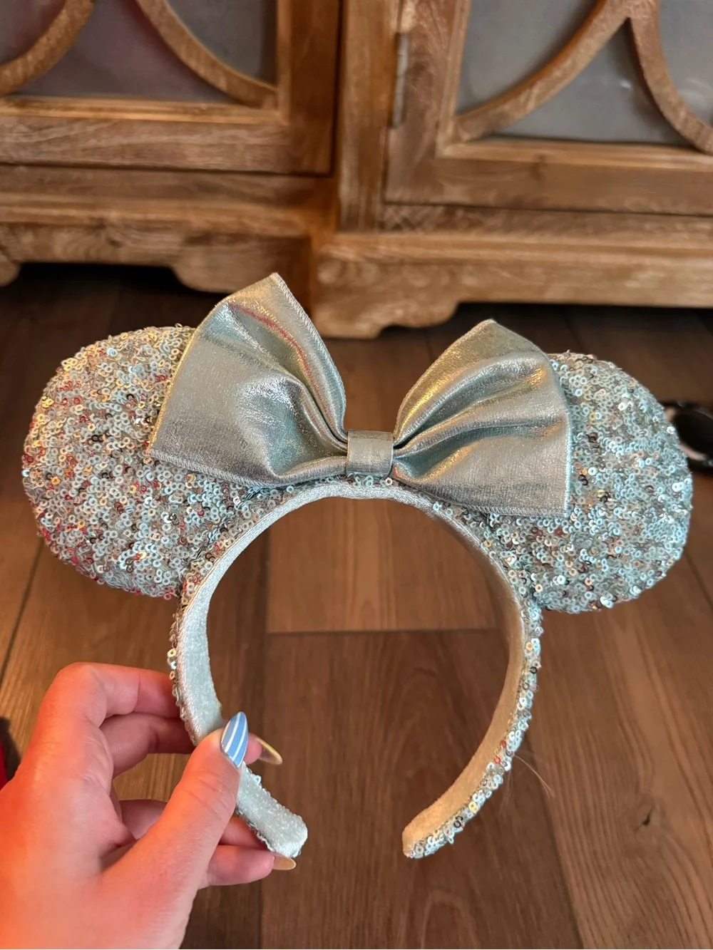 *Blue/Silver Sparkle Bow Disney Mouse Ears Headband