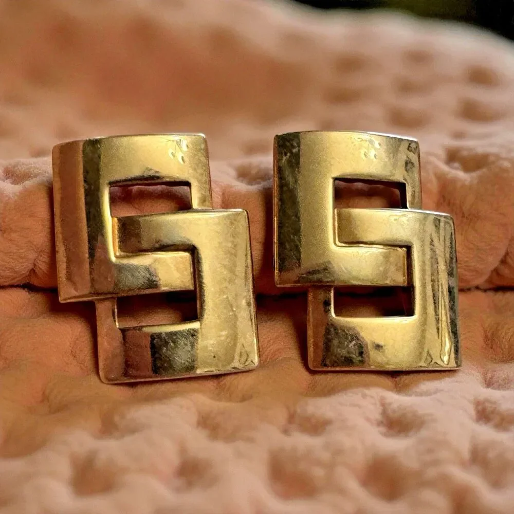 Signed Swank Vintage Gold Tone Interlocking Square Cufflinks 0.75