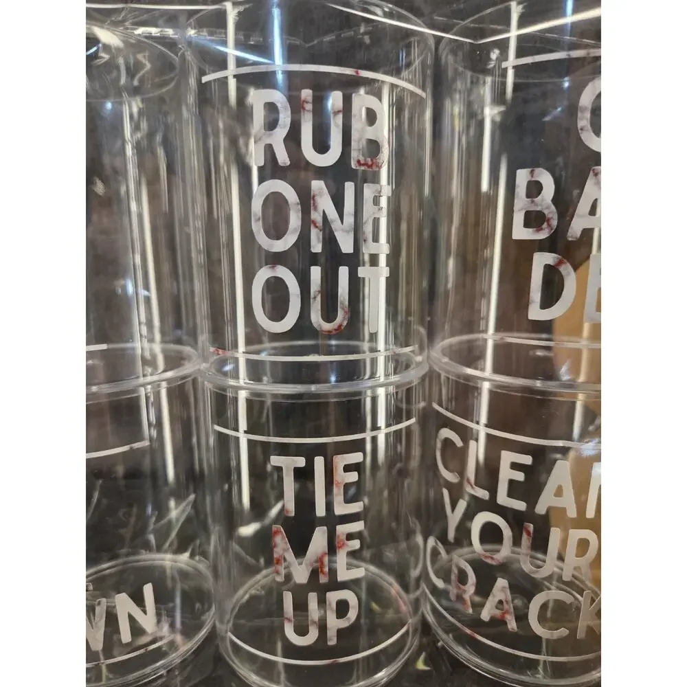 Funny Naughty Bathroom Jars Set of 6 Adult Gag Gift Plastic Canisters White Red