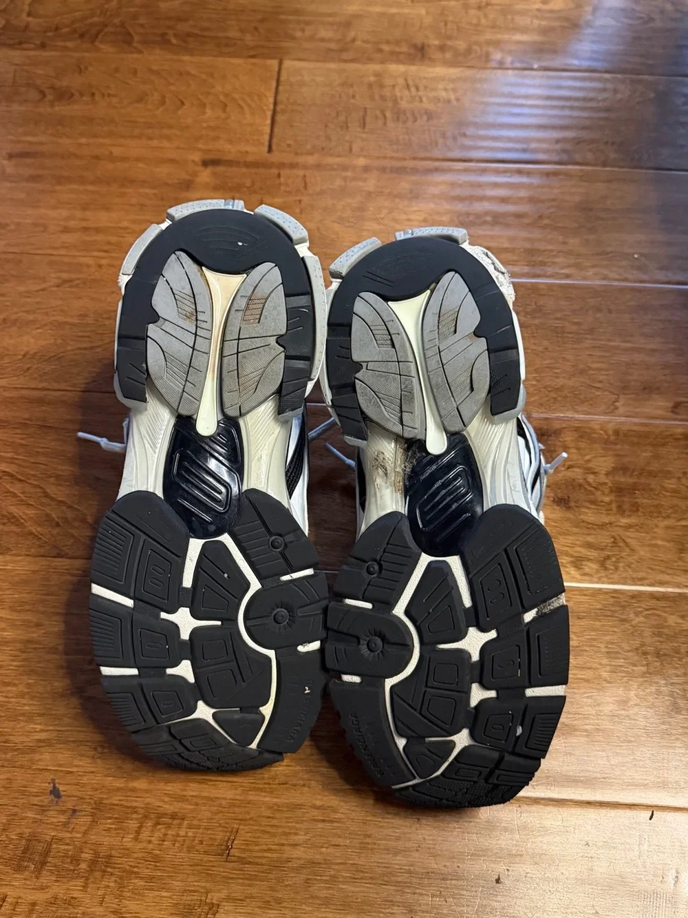 Balenciaga White, Gray & Black Layered Runner Sneakers