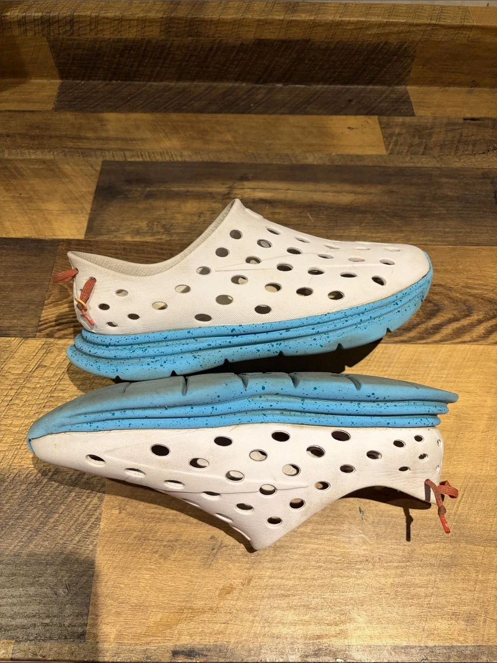 Men's White and Blue Athletic Slip-On Shoes