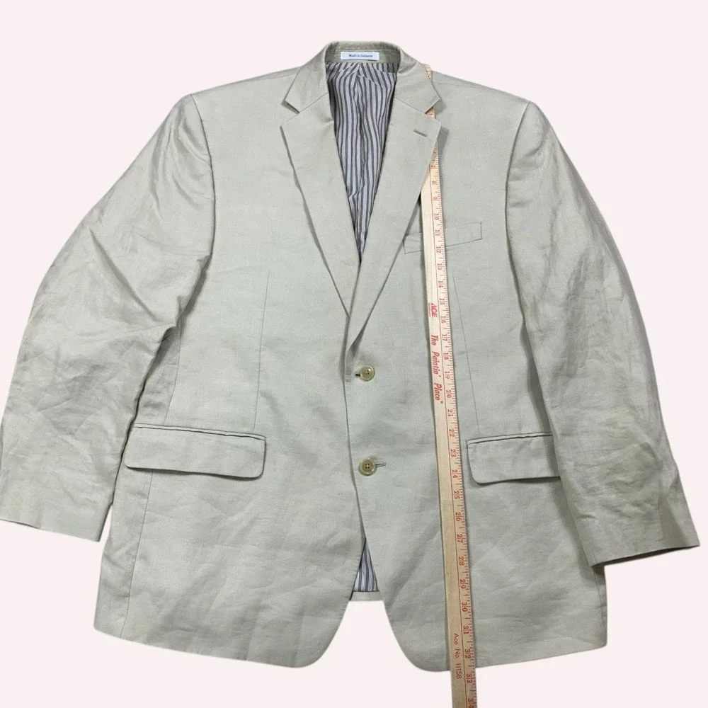 Calvin Klein Linen Blazer Mens 44R Beige 2 Button Vented Breathable Sport Coat