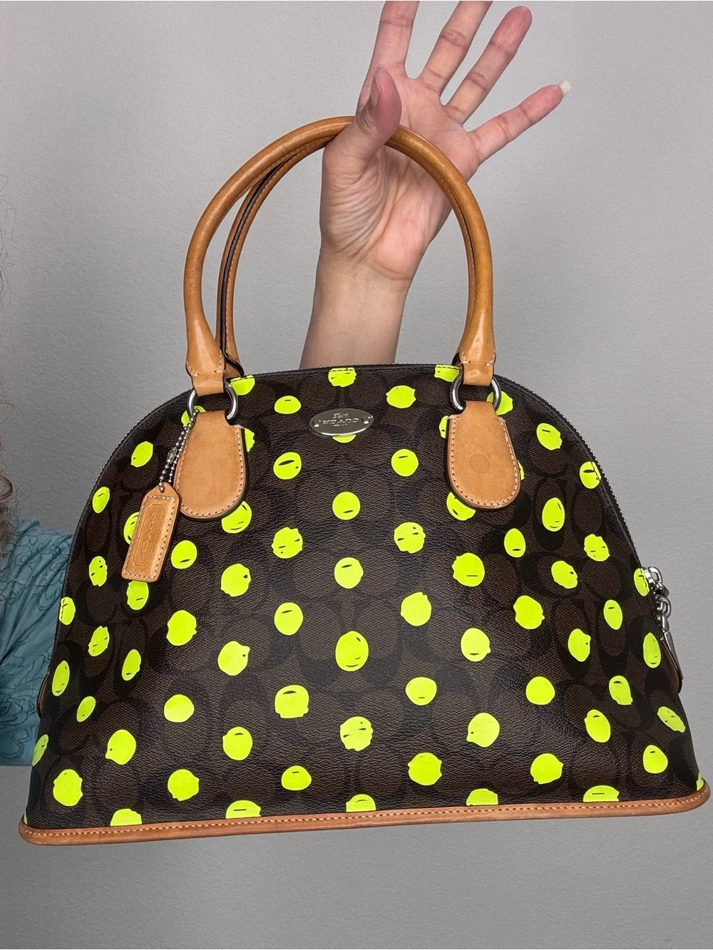 Coach Cora Dome Satchel neon dots with COA