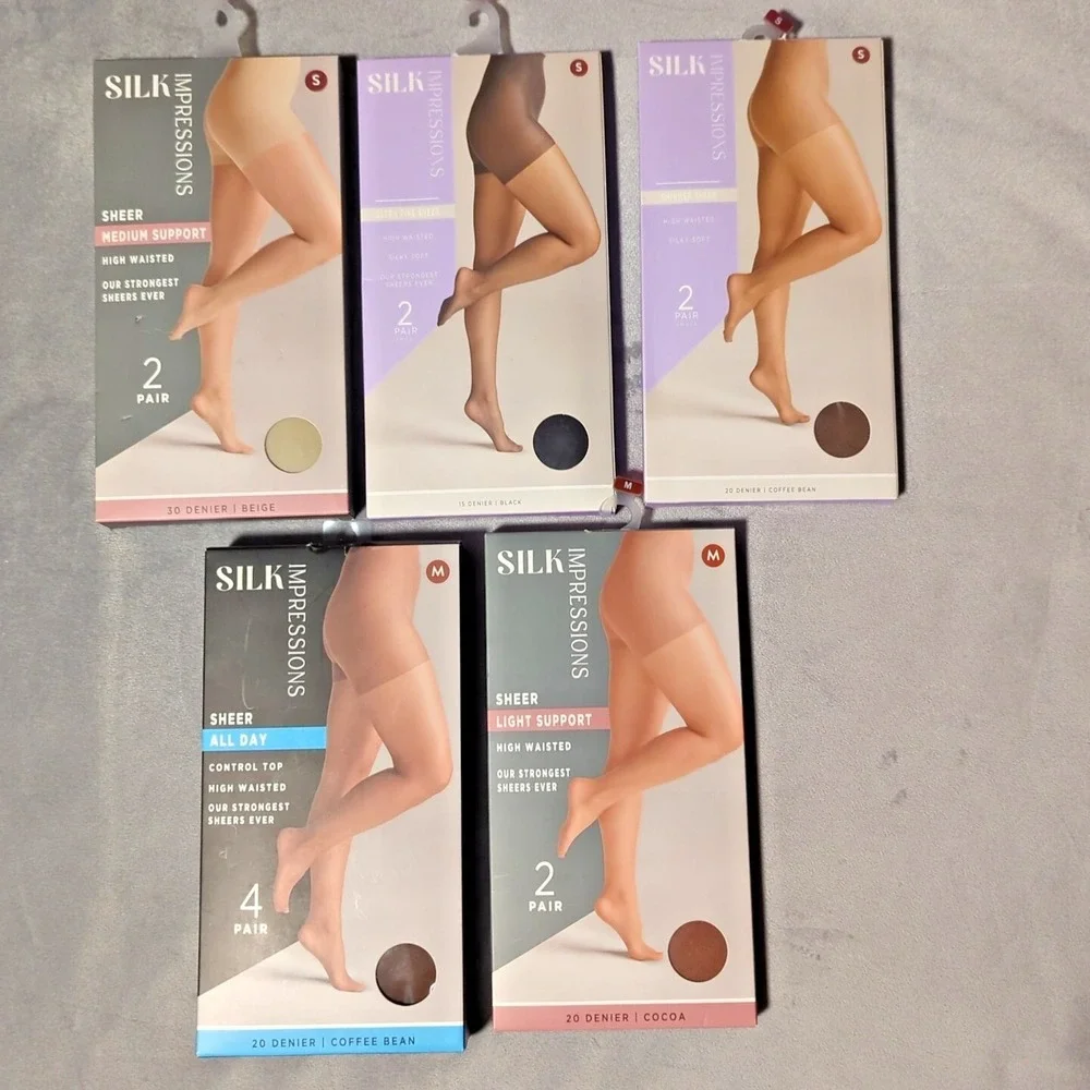 Silk Impressions S, M Mixed Lot 5 Boxes Beige, Black, Coffee Bean, Cocoa 12 pair