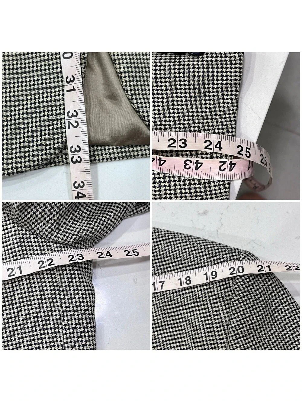 Vintage Joseph Abboud Silk Wool Houndstooth Sport Coat Blazer 44R Union Made USA