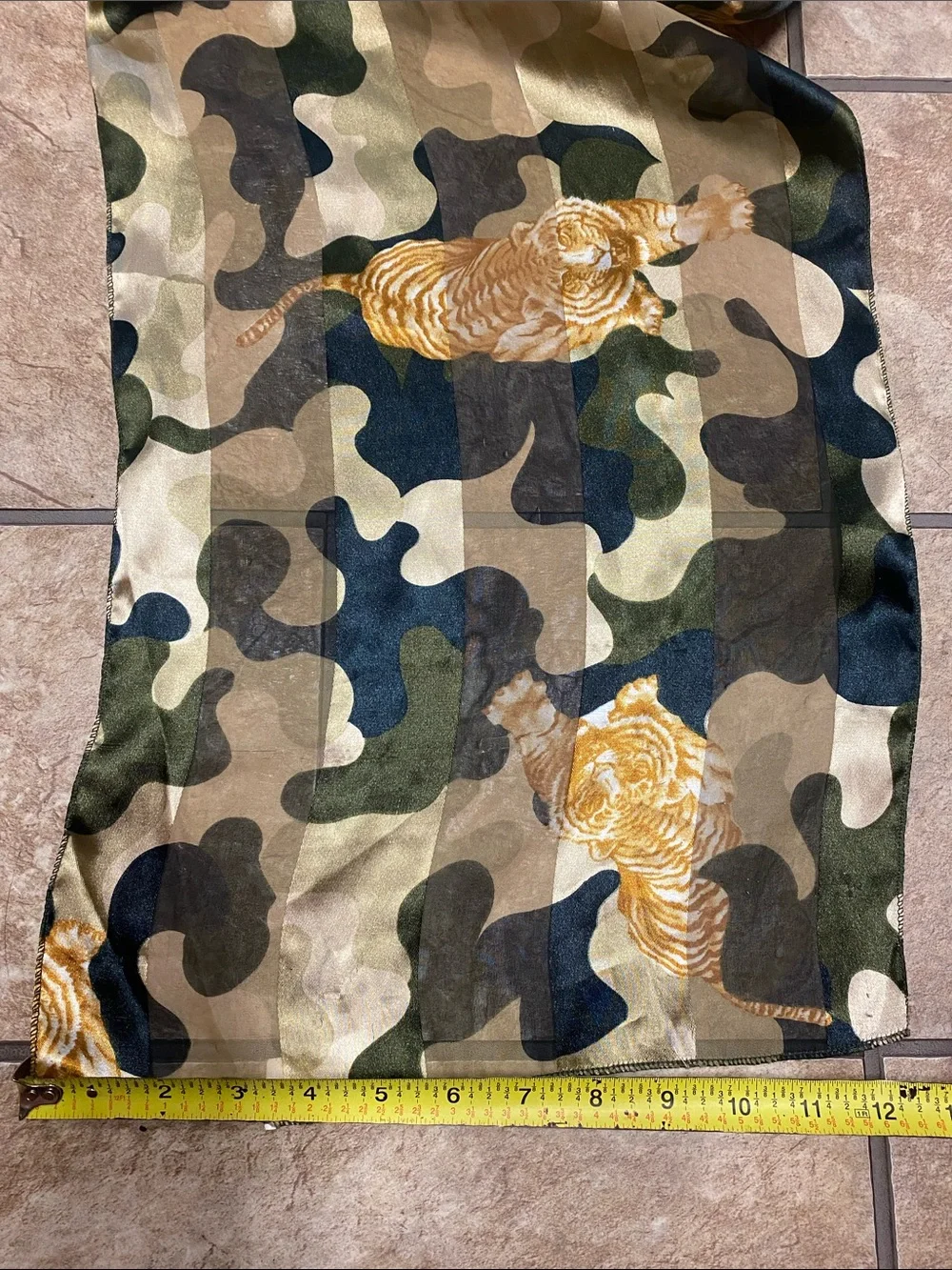 Camouflage Scarf with Tiger Motif - Green, Tan, Black Spring Layering