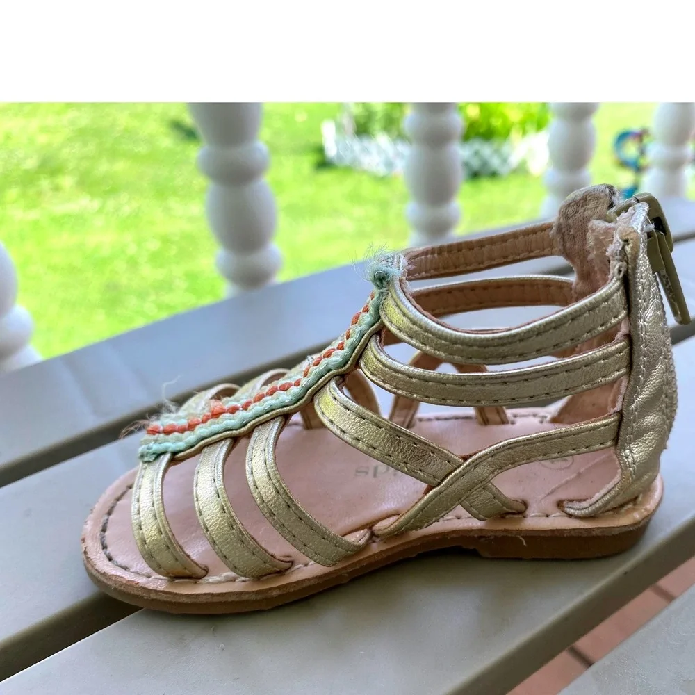 Koala Kids‎ Gladiator Sandals Gold Strappy Back Zipper Toddler Girl Size 4