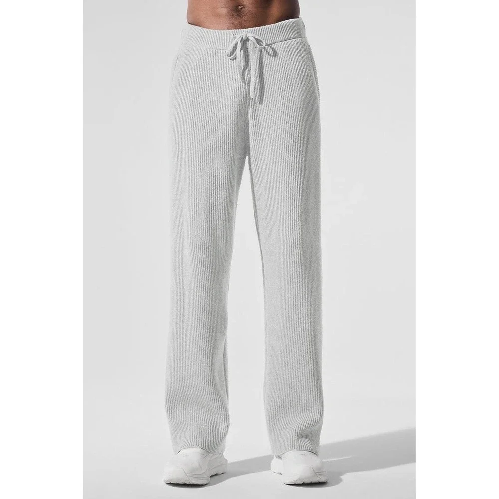 Alo Yoga Dolman Ribbed Knit Jogger Heather‎ Grey Modal Lounge Pants Size  Small