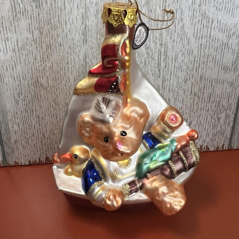 glass ornament Christmas Sailor bear Nursery, shower‎ pink boat sparkly!