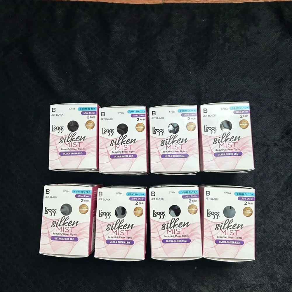 Leggs  B size Silken Mist in black Leg Control Top 8 Pairs Run Resistant