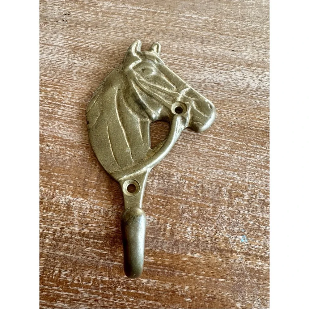 Vintage Brass Horse Head Flat Hook Wall‎ Mount Mid Century 6