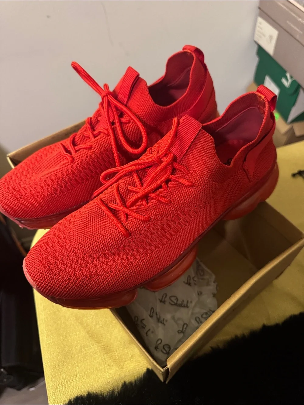 Men's Red Knit Athletic Sneakers