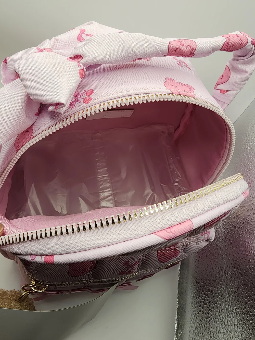 Under One Sky Pink Backpack with Bow and Pom Keychain