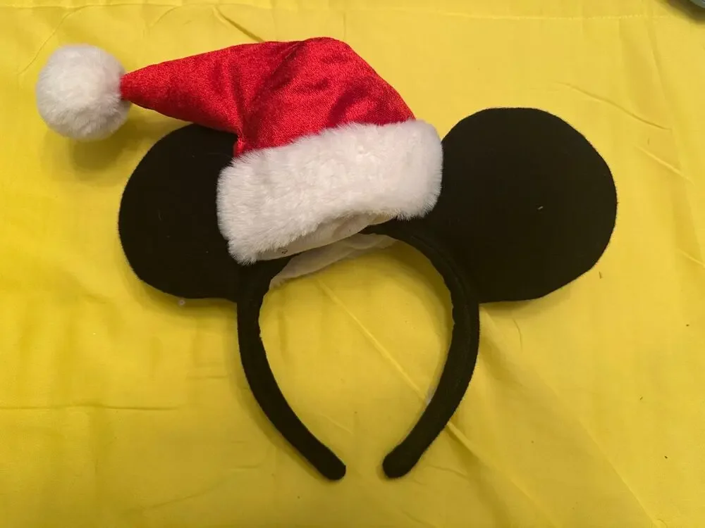 Disney Parks Mickey Mouse Ears Headband with a Christmas Holiday Santa Hat