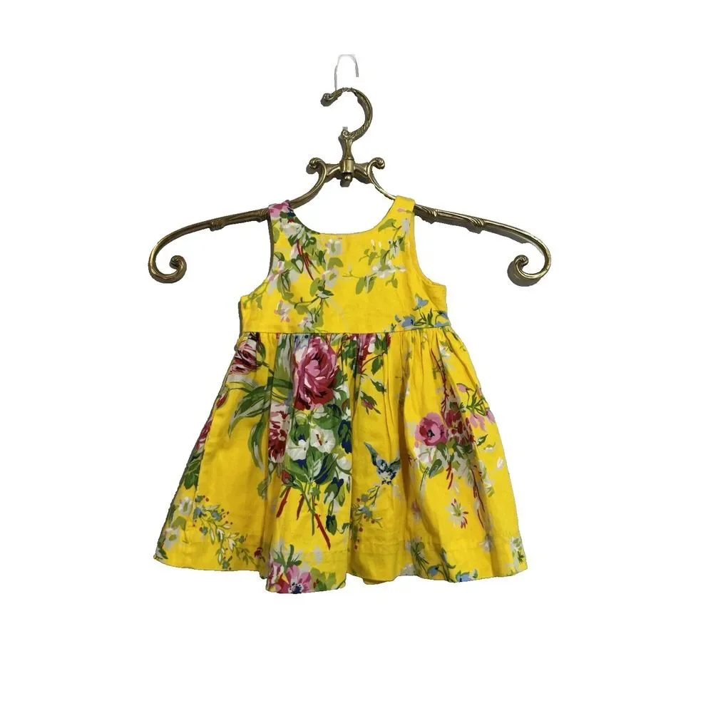 Ralph Lauren Infant Girls Yellow/White Stripe  Dress‎ & Bloomers 6M READ