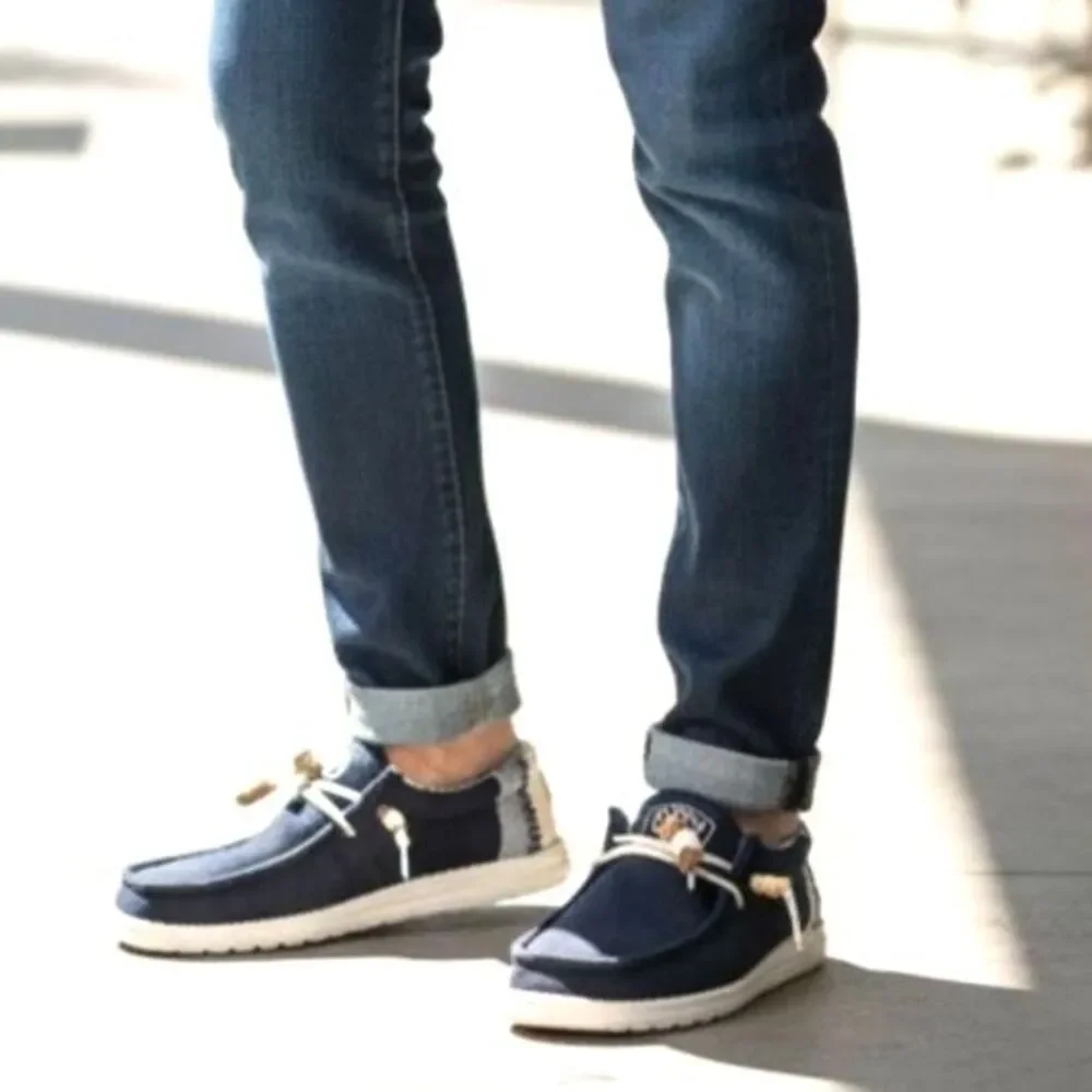 Hey Dude Wally Men's Size 8 Navy Blue Patchwork Slip On Beach Boat Casual Shoes