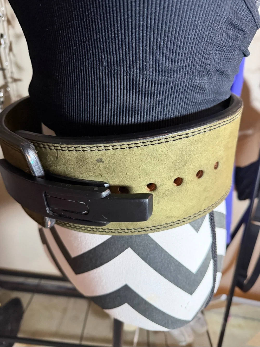 Rise Olive Green Leather Weightlifting Belt for Men - Support and Stability