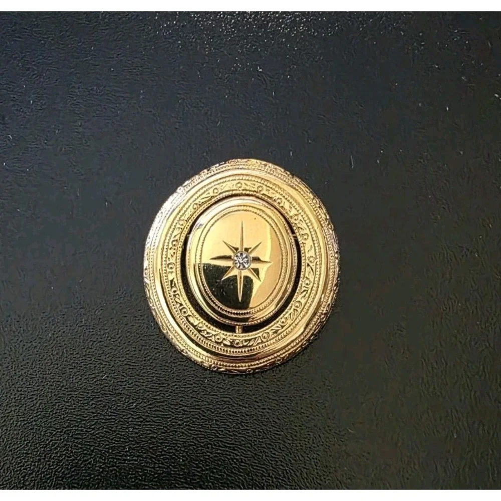 Vintage Victorian North Star Locket Brooch Reversible‎ Gold-plate By AVON