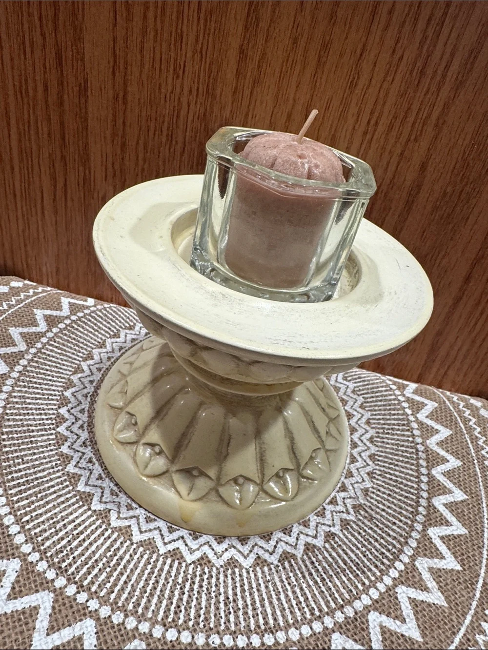 Mid Century VTG Decorative Ceramic Pedestal Greek Style Pillar Candle Holder