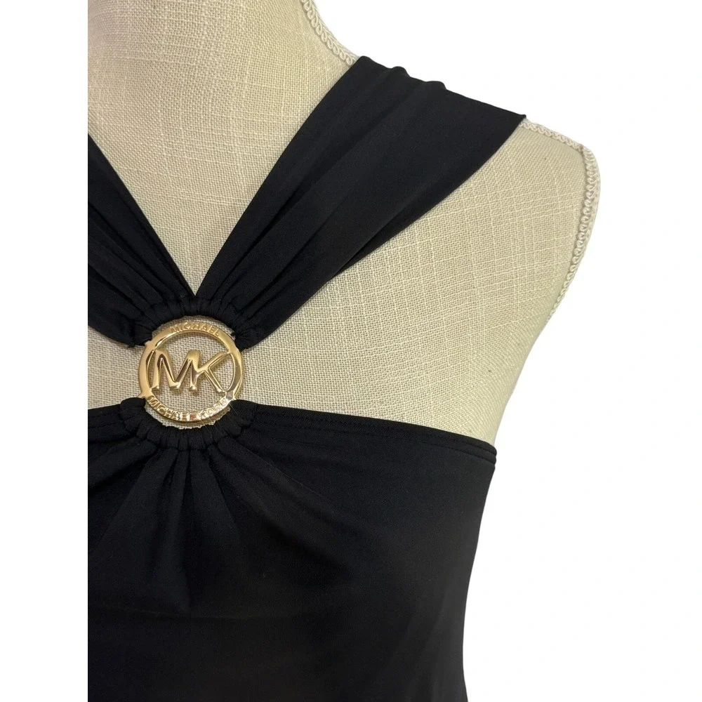 Y2K Michael Michael Kors Gold Logo Cruise Black Swing Dress Sz S‎ Small Halter