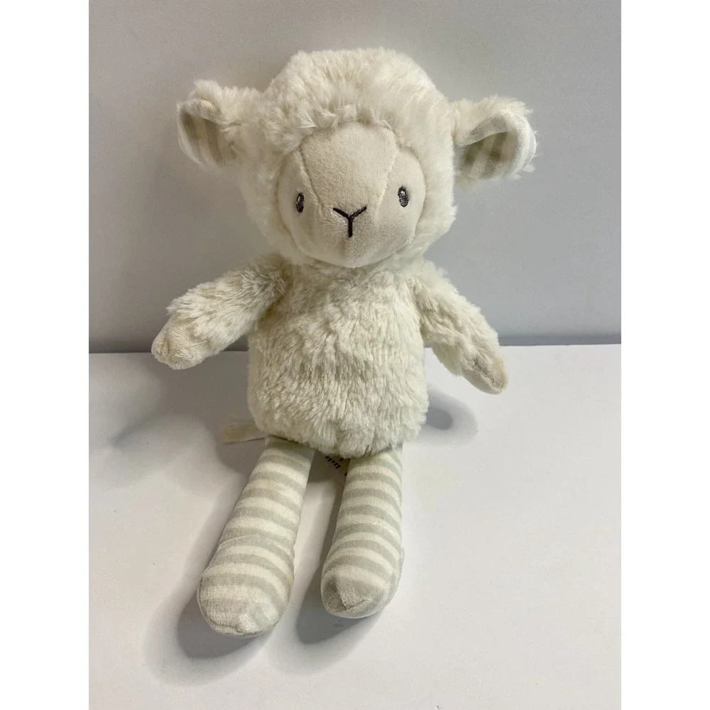 Carters White Lamb Plush Stuffed Animal Gray Stripe Legs‎ Ears Rattle 67378 2018