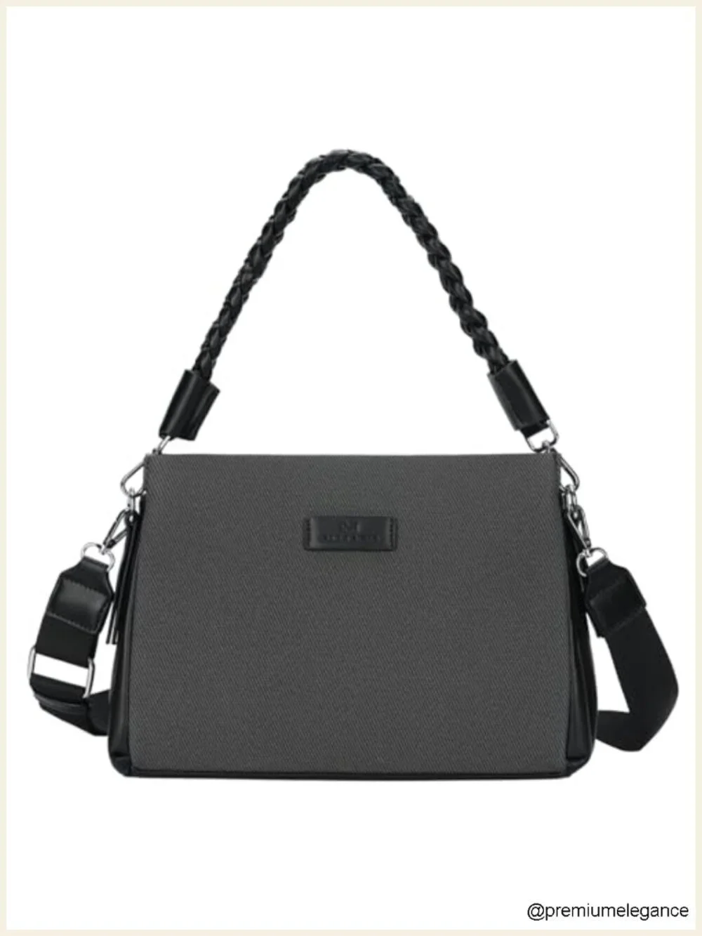 Braided Handle Shoulder Crossbody Bag Textured PU Leather Satchel