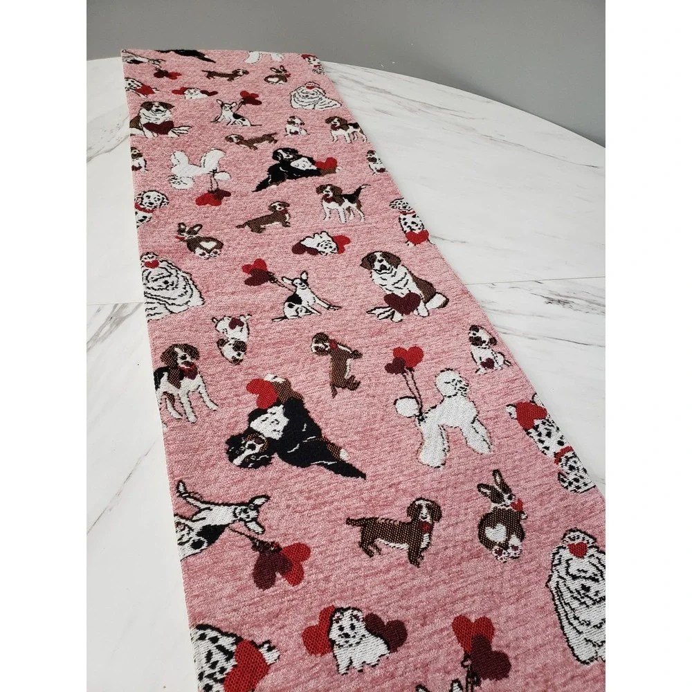 Valentines Day Puppy Love‎ Table Runner  Made In India Dogs Poodle St Bernard
