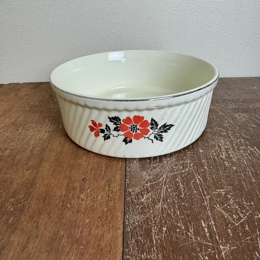 Hall's Superior Kitchenware Red Poppy Souffle‎ Baking Dish Vintage Serveware