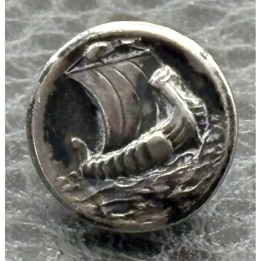 Vintage Sterling Silver Denmark Viking Ship Boat Tie Tack Pin 925